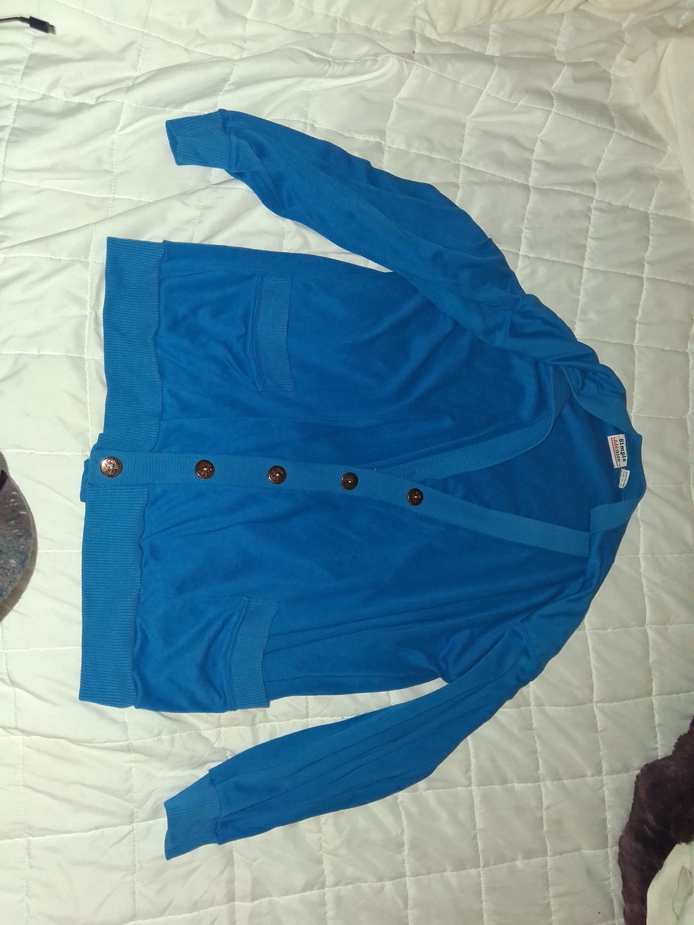 Simple Bright Blue Button-Front Cardigan - Picture 2 of 3